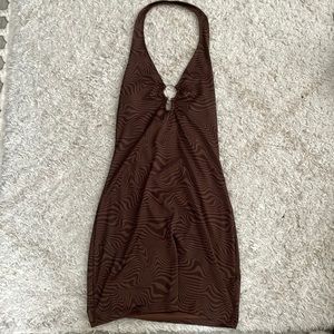 RETRO BROWN HALTER DRESS